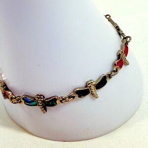 Genuine Paua Sea Shell Dragonfly Bracelet - Multi Colored